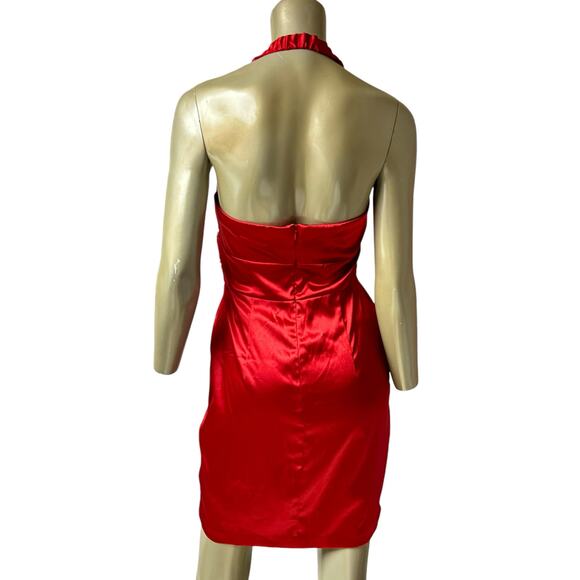 ViNTaGe Y2K Red Satin Femme Fatale Halter Dress 9/10 - Picture 4 of 5